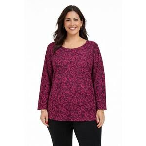 Croft & Barrow Women’s Magenta Textured Floral Stretch Knit Top – Soft & Flowy